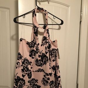 Light Pink halter dress with black velvet flowers